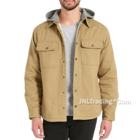 JACHS MEN'S SHERPA LINED HOODED HEAVY DUTY CANVAS SHIRT JACKET ,CAMEL SZ XLG
