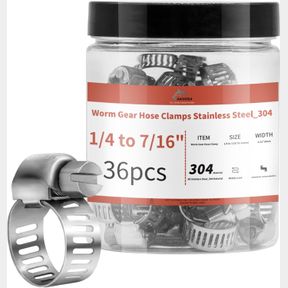 36 PACK 1/4' - 7/16' (6-12MM) 36 PACK 1/4' - 7/16' WORM GEAR HOSE CLAMPS, ADJUSTABLE RANGE 6-12MM 304 STAINLESS STEEL FUEL LINE HO