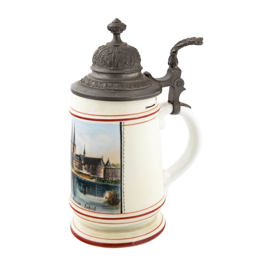 Kufelek porcelanowy z widokiem Lubeki i litofanią w dnie, Niemcy, k. XIXw.