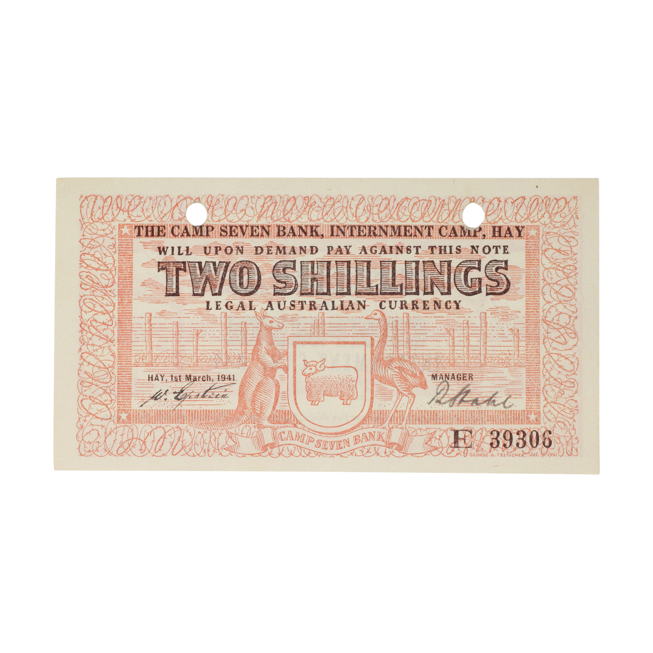 122. · Hay Internment Camp, Two Shillings,  1941, UNC