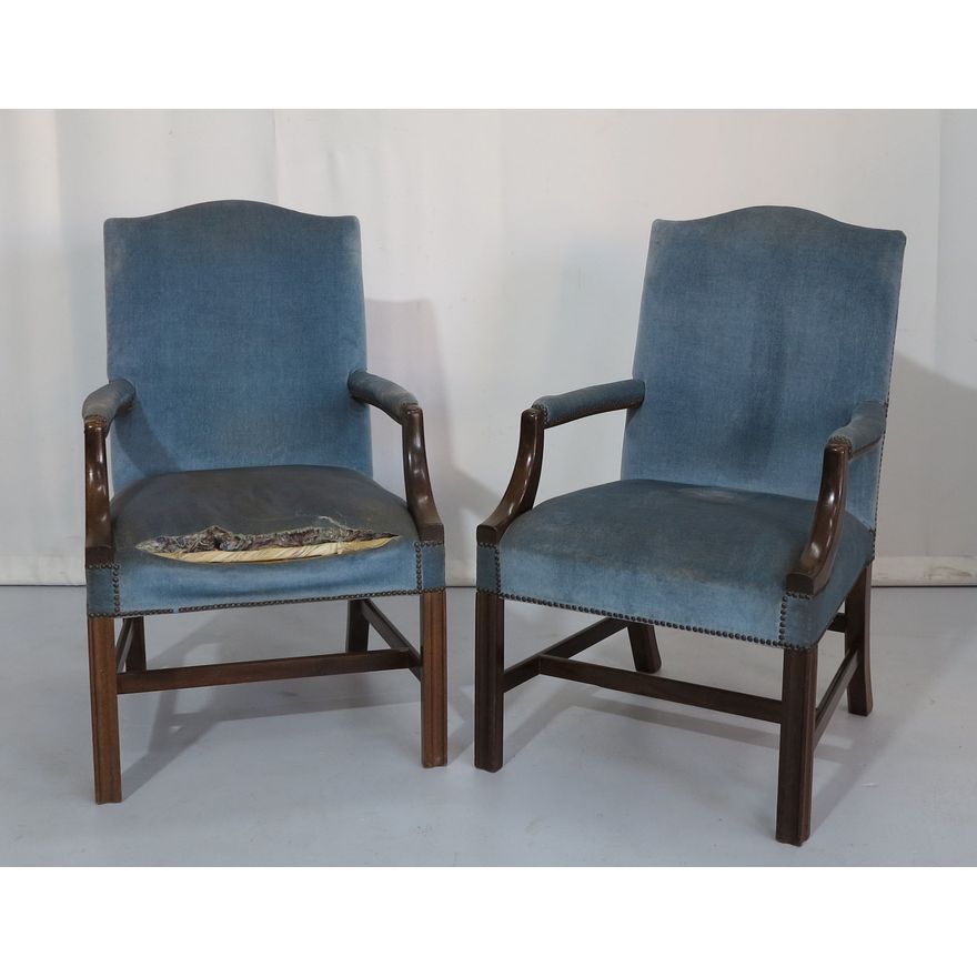PAIR OF GEORGIAN STYLE UPHOLSTERED ARMCHAIRS