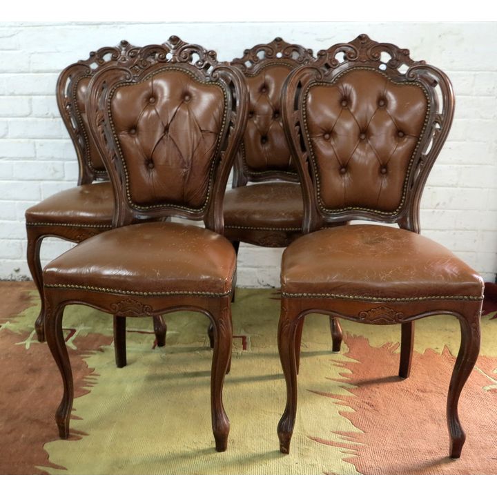 SET OF 4 DUTCH MAHOGANY AND LEATHER DINING CHAIRS
