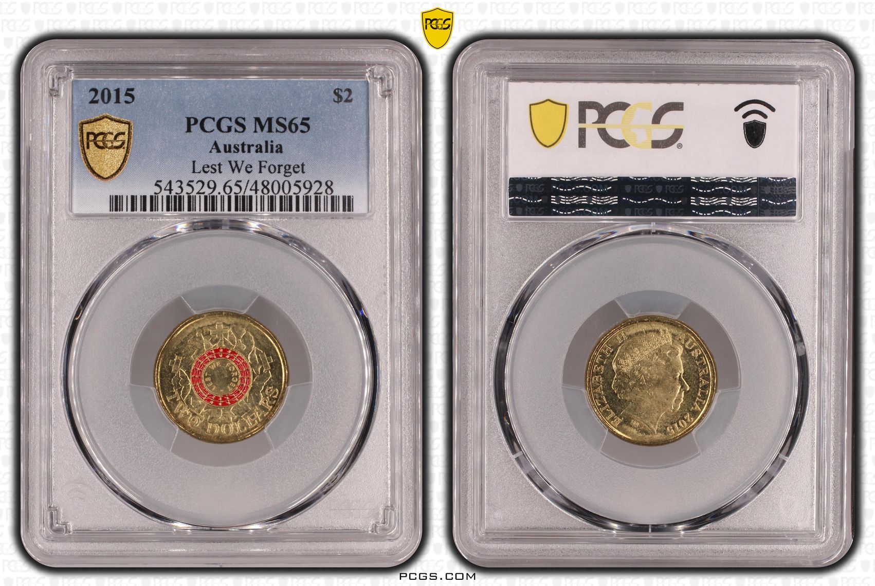 Lest We Forget Colourised, Two Dollar, 2015, PCGS MS65