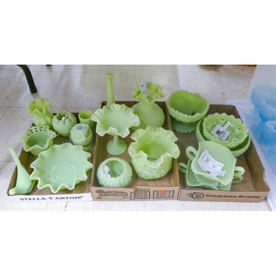 3 Boxes 17pc Fenton Lime Sherbert Glass Assorted