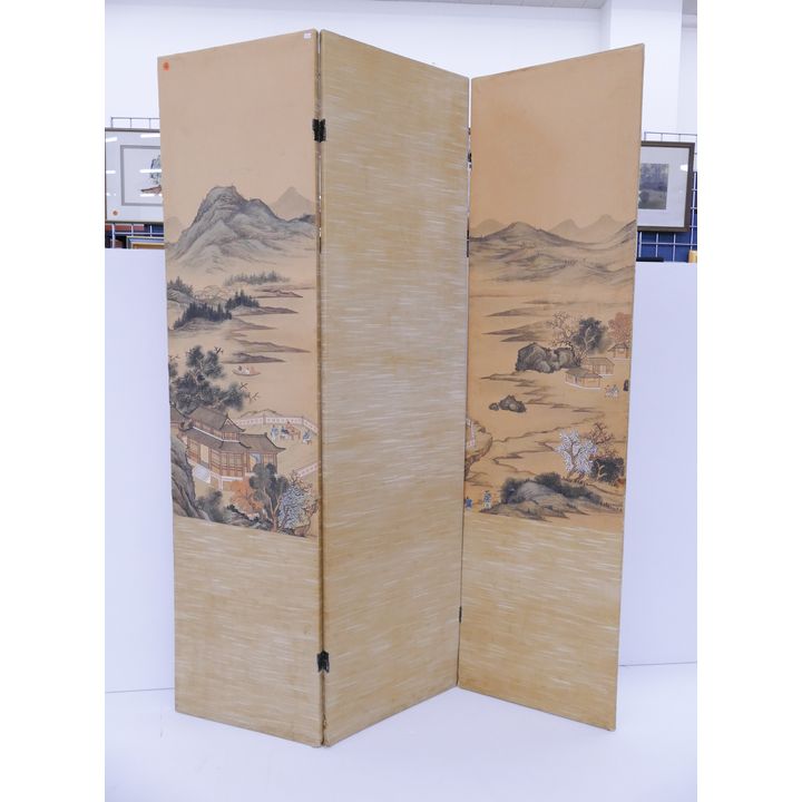 Japanese Painted 3 Panel Room Screen- 65x58''