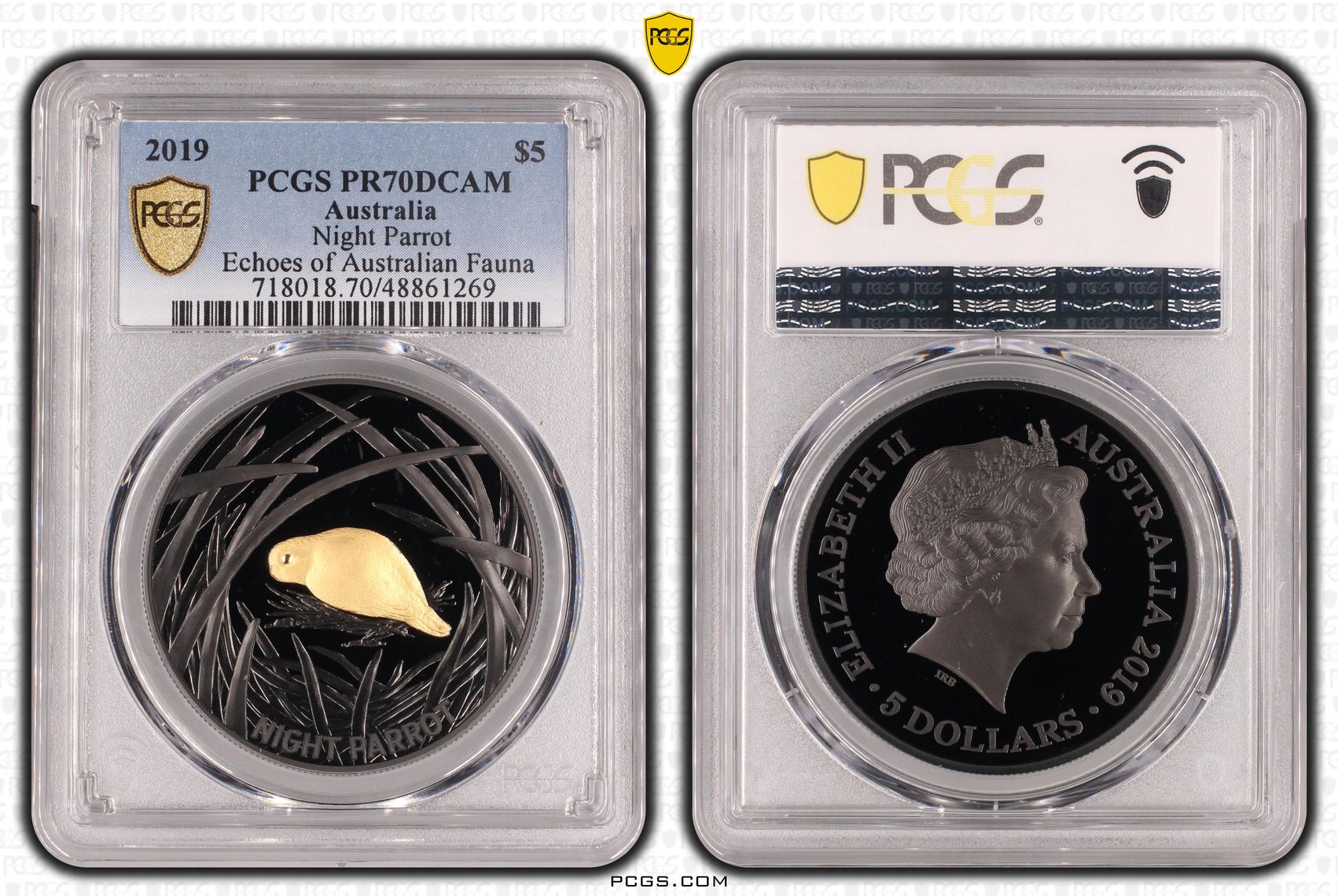 Night Parrot - Echoes of Australia POP 12/0, Five Dollar, 2019, PCGS PR70DCAM