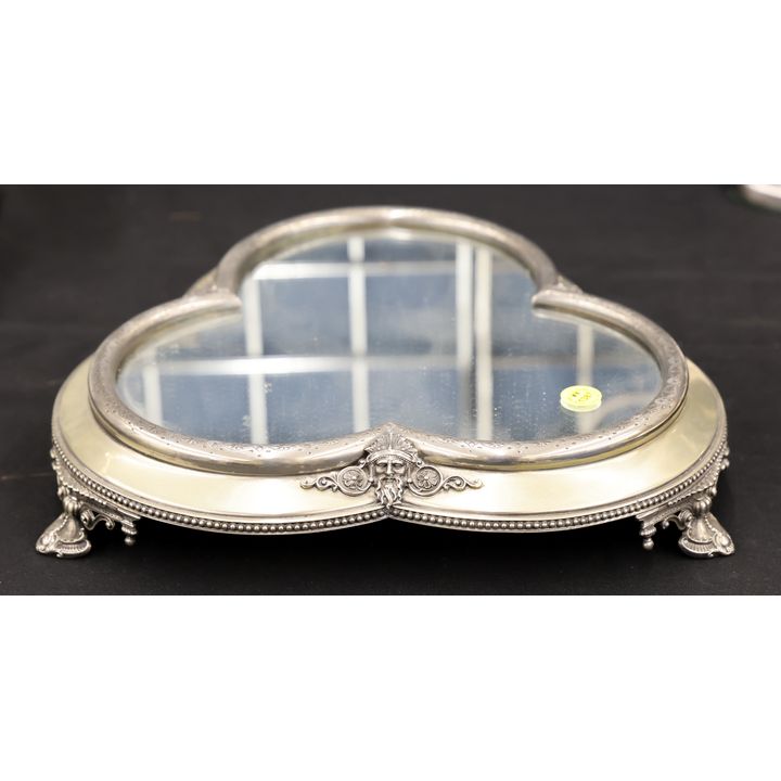 Victorian Silverplated Trifoil Plateau Mirror 13''