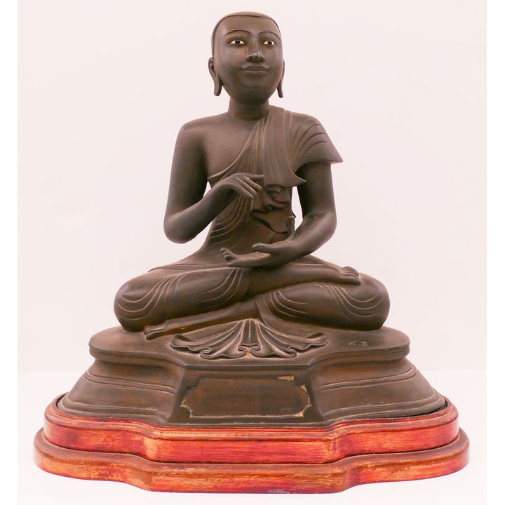Burmese 19th Cent. Seated Monk Bronze on Stand