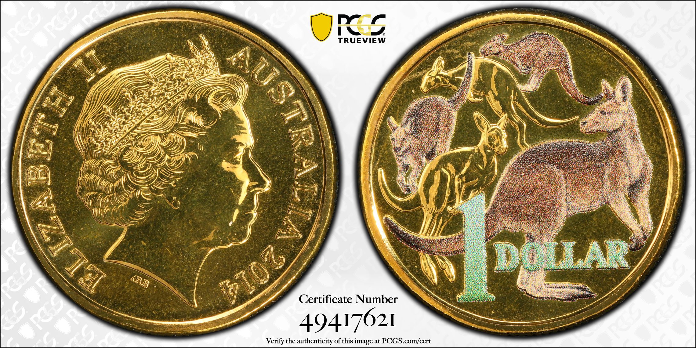 Mob of Roos AlBr Colourised, One Dollar, 2014, PCGS MS69