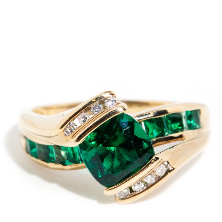 Diamond & Synthetic Emerald Ring