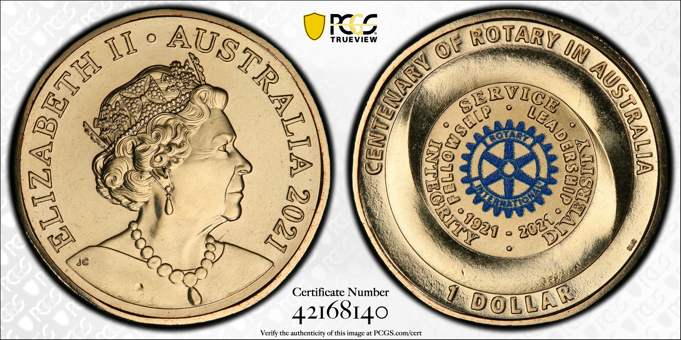 264 · Centenary of Rotary , One Dollar, 2021, PCGS MS68