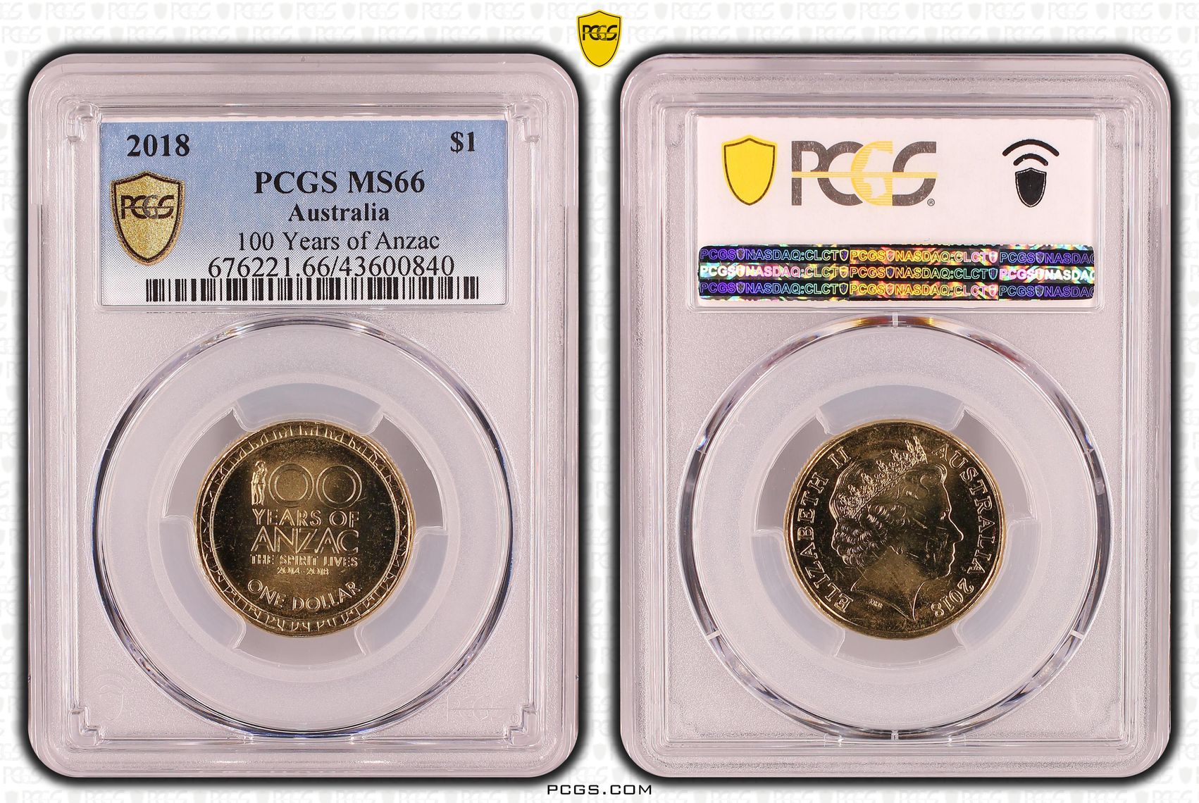 100 Years of Anzac, One Dollar, 2018, PCGS MS66