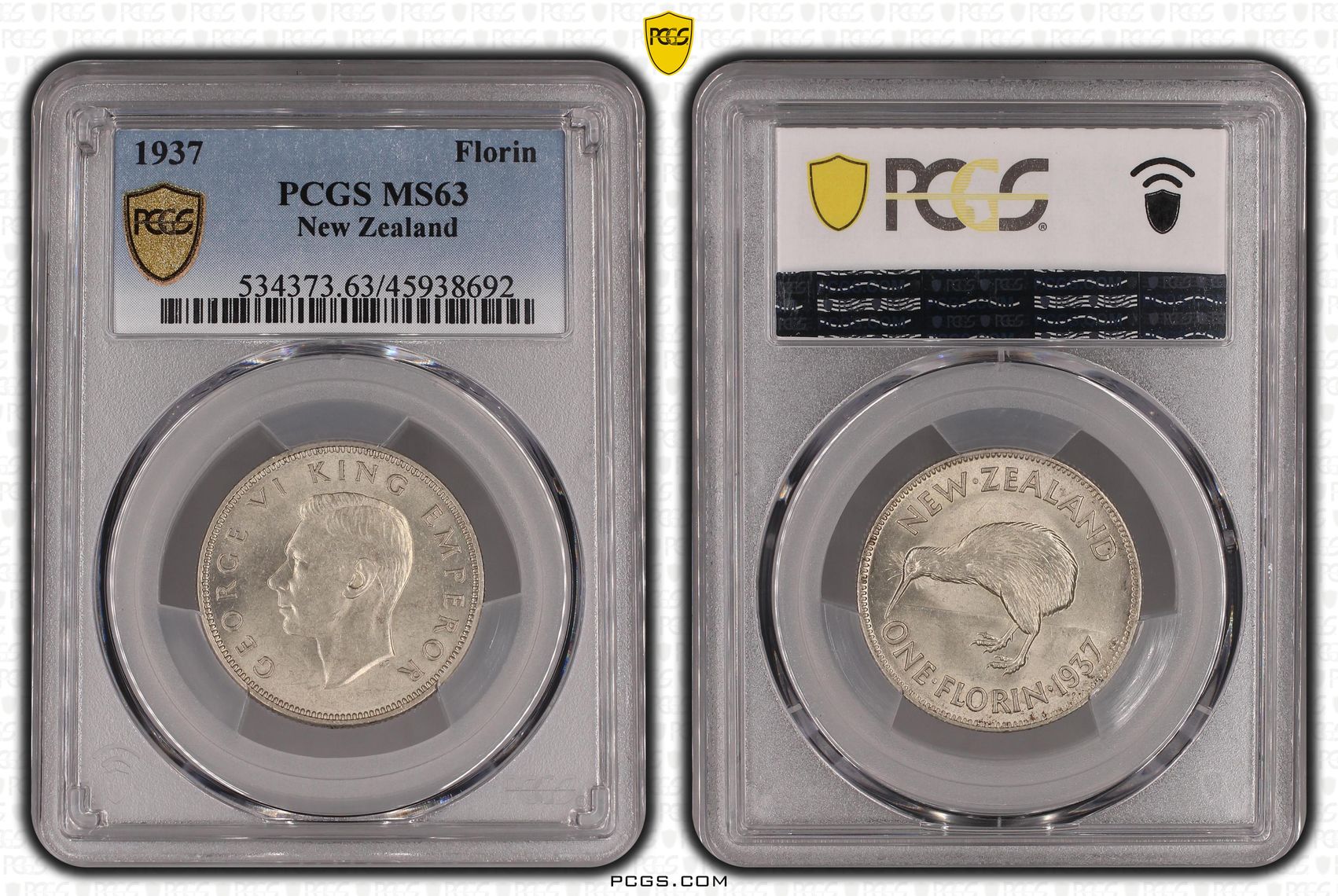 1937 New Zealand Florin Silver PCGS - MS63 -692