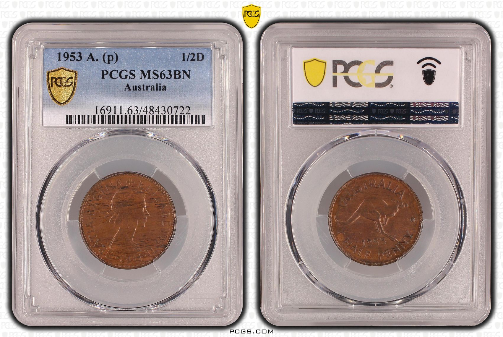 Elizabeth II, Halfpenny, 1953-A., PCGS MS63BN