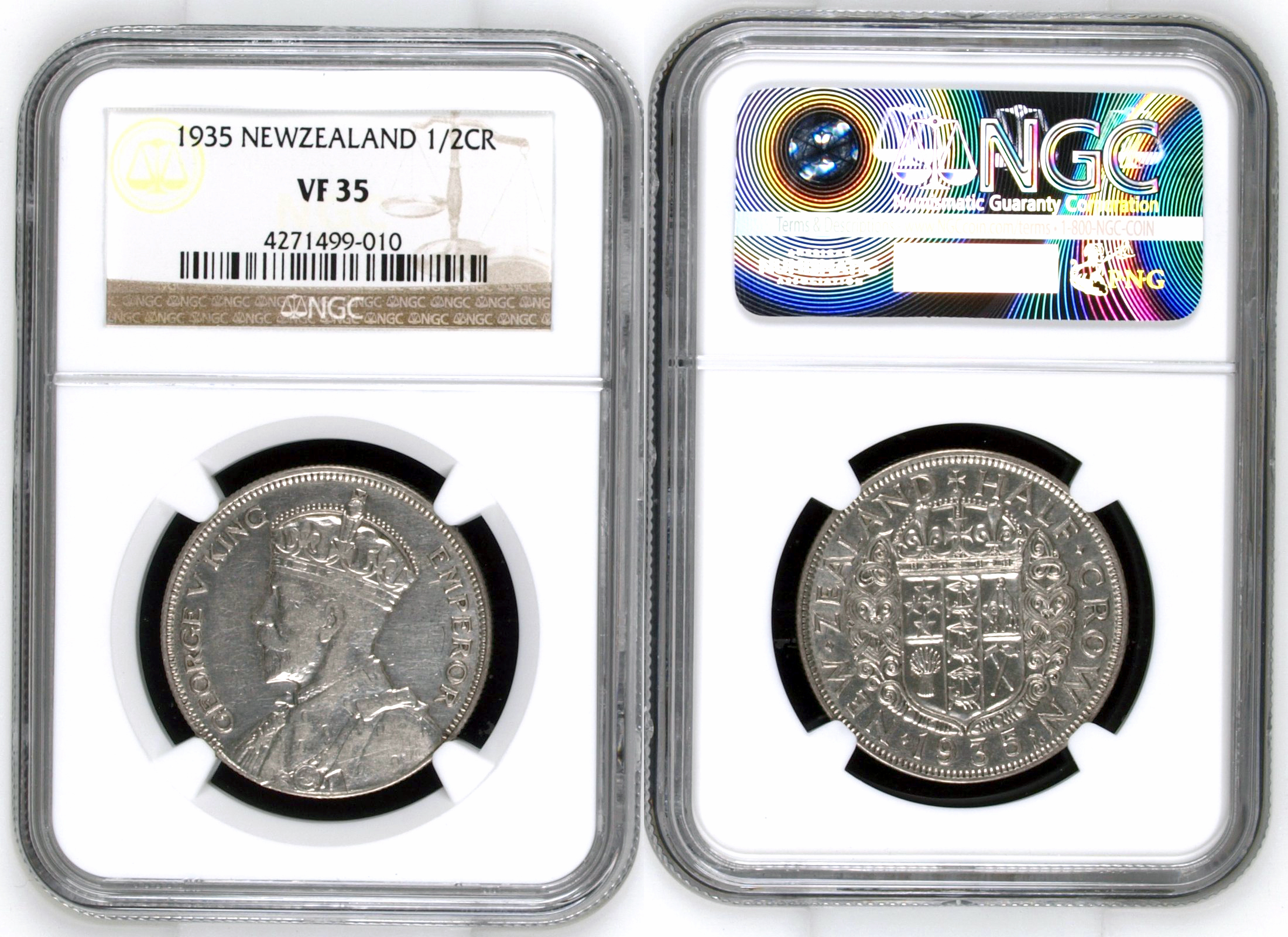 New Zealand, Half Crown, 1935, NGC VF 35