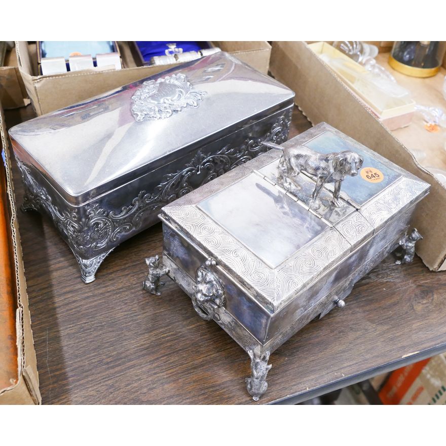 2pc Victorian Silverplate Humidor & Glove Box- 9 and 10''