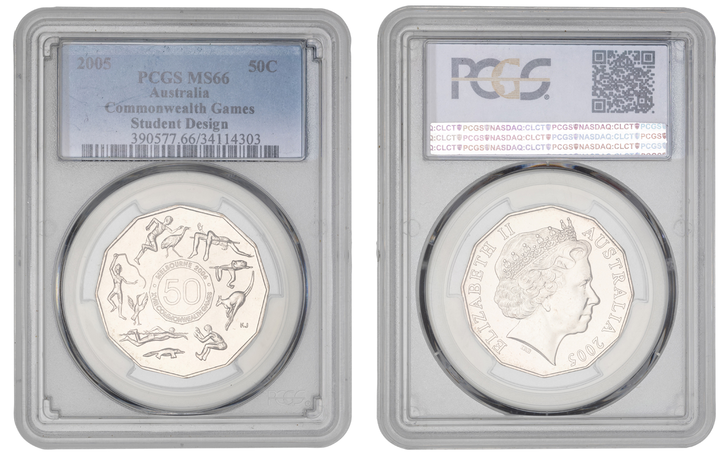 Elizabeth II, Commonwealth Games Student Design, Fifty Cent, 2005, PCGS MS66