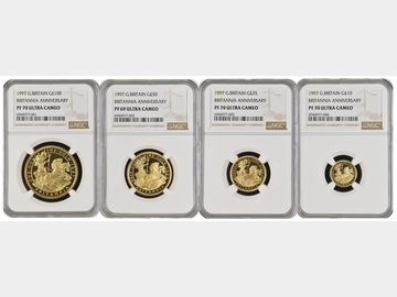 1997 ELIZABETH II PROOF GOLD 4-COIN BRITANNIA SET GRADED (3 X PF70 UCAM/ 1 PF69 UCAM)