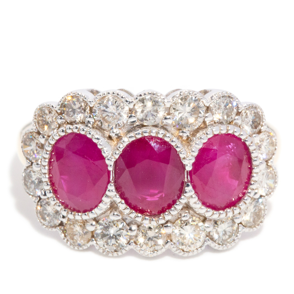 156 · 3.25 Carat Ruby & 0.99 Carat Diamond Cluster Ring 14ct Gold
