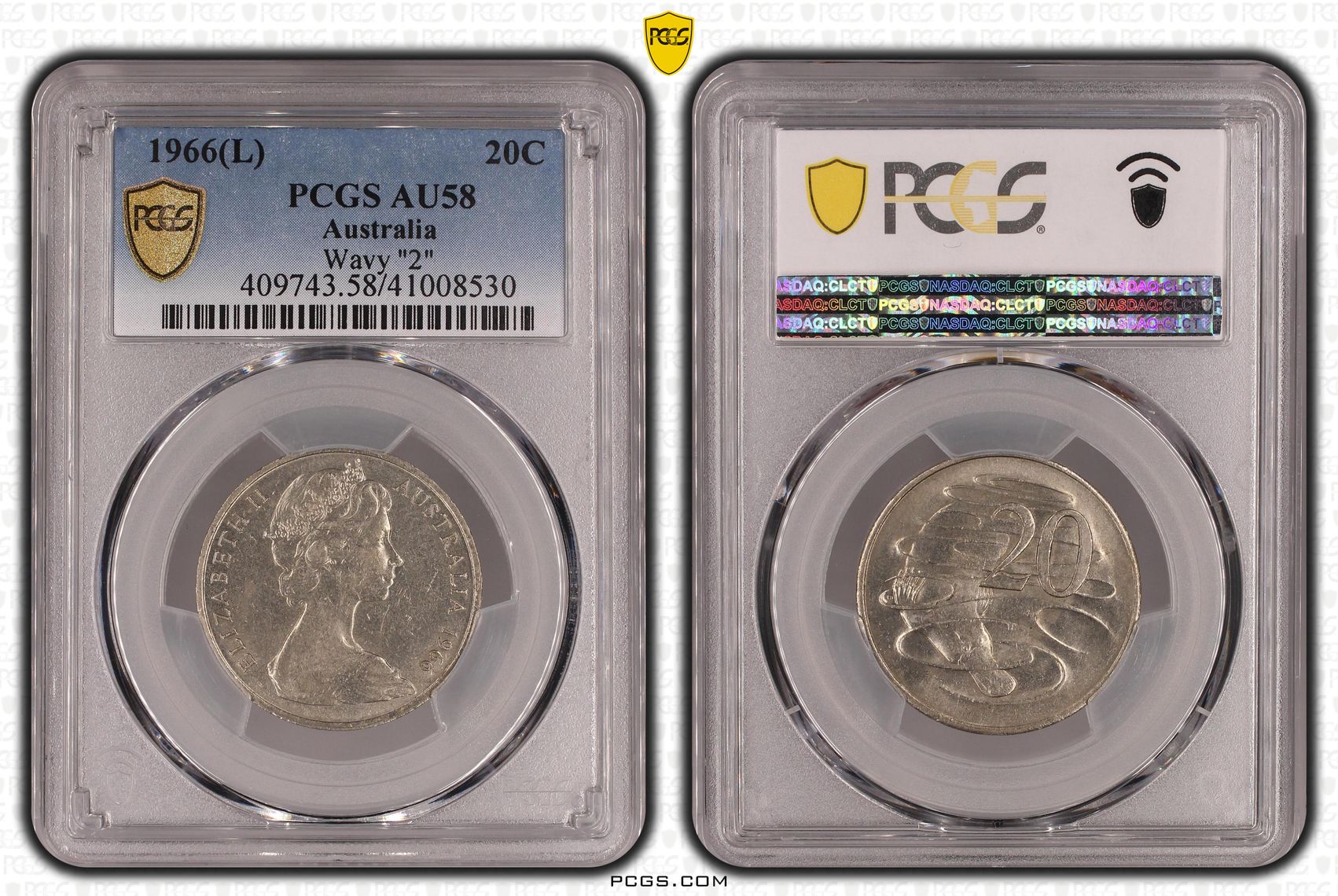 Elizabeth II, Twenty Cent, 1966(L), AU58