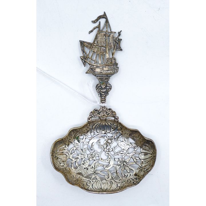 German 800 Silver Ship Stem Pierced Bon Bon Spoon 5.5'' - 48 Grams