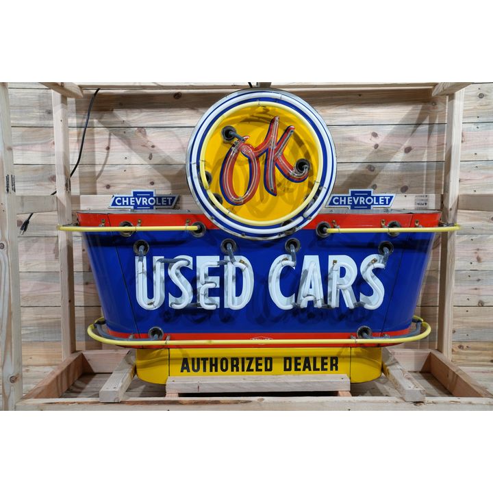 Chevrolet OK Used Cars Authorized Dealer Double Sided Porcelain Multi-Piece Neon Sign TAC 9.25/8.9