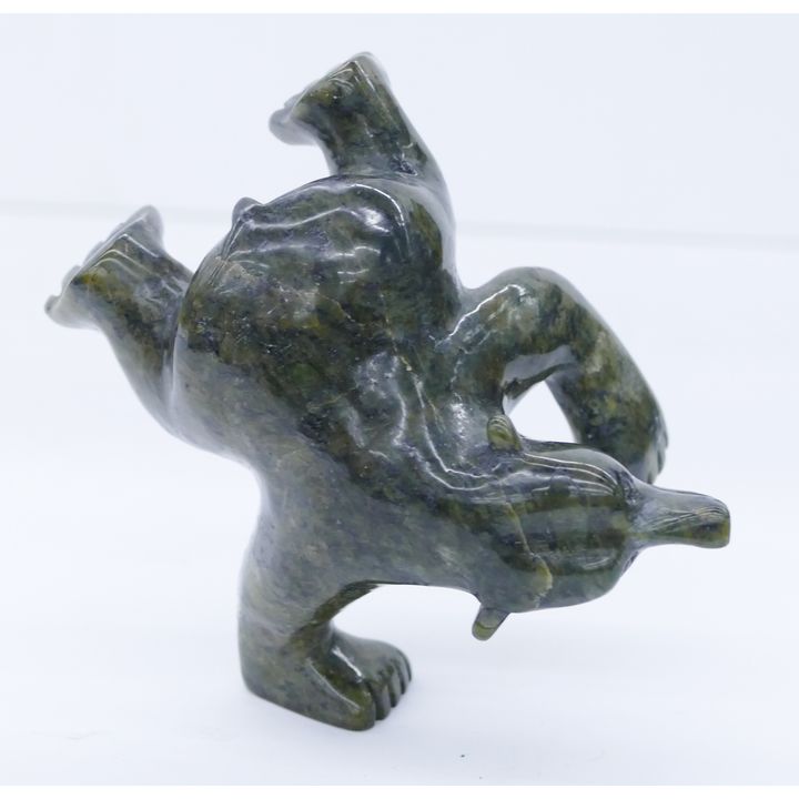 Signed Moe Inuit Soapstone Dancing Bear Figure- 4.5''