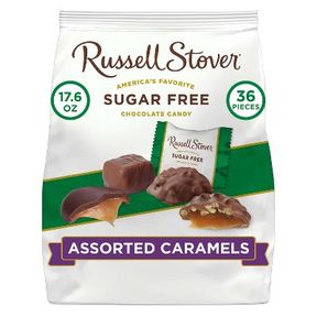 RUSSELL STOVER SUGAR FREE ASSORTED CANDY CARAMELS STANDUP BAG - 17.6OZ