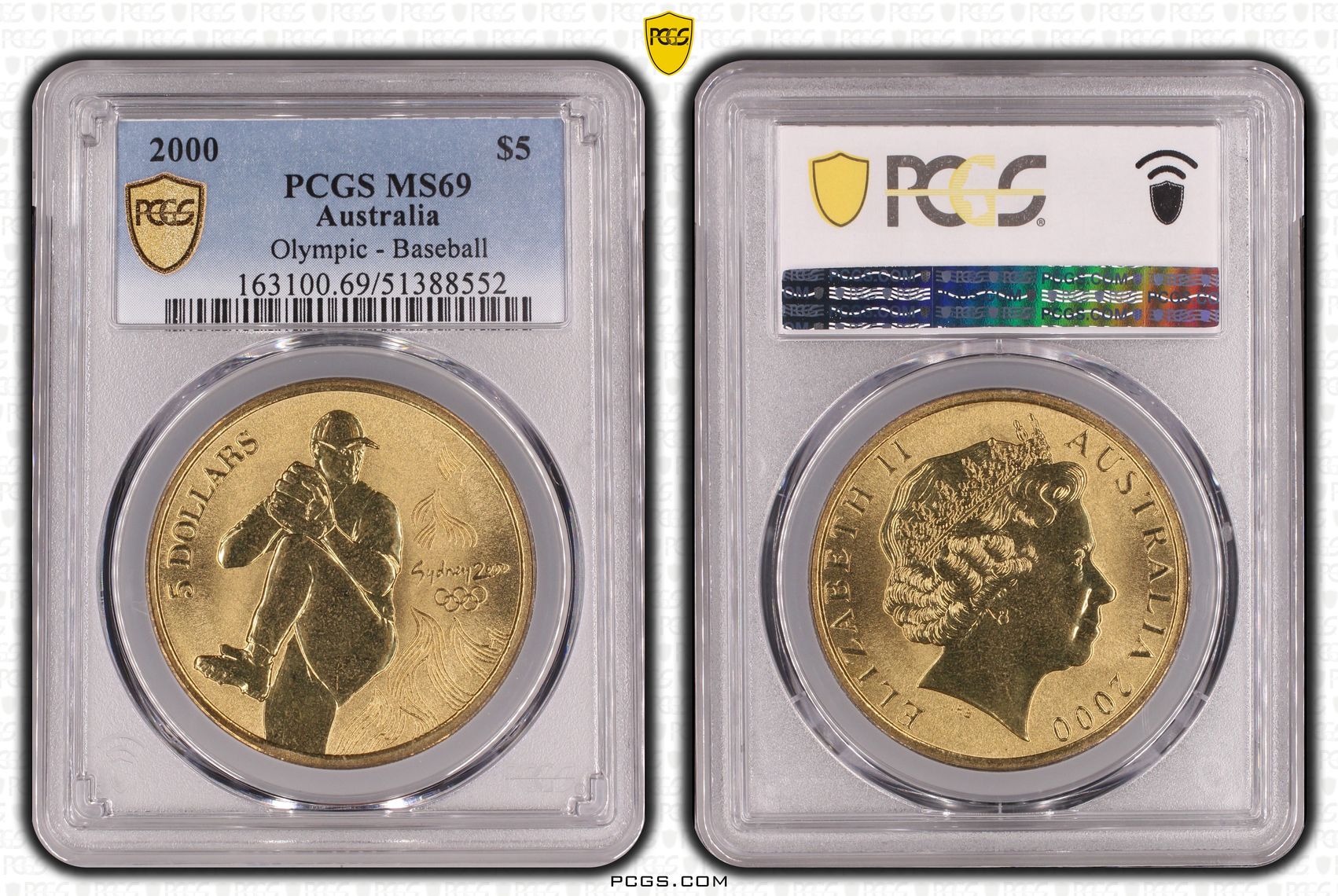 Baseball, POP 4/0, Five Dollar, 2000, PCGS MS69