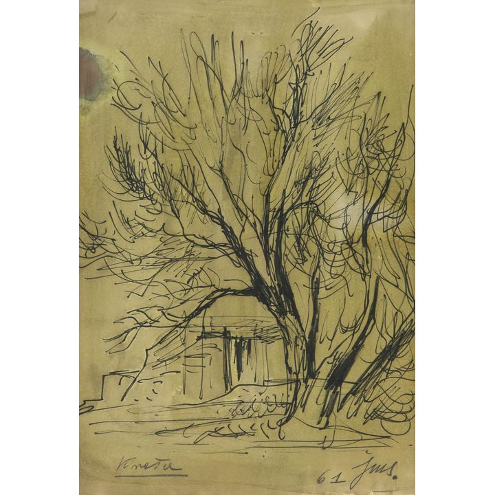 Jan Marcin Szancer | Kompozycja z drzewem (Kneła?), 1961