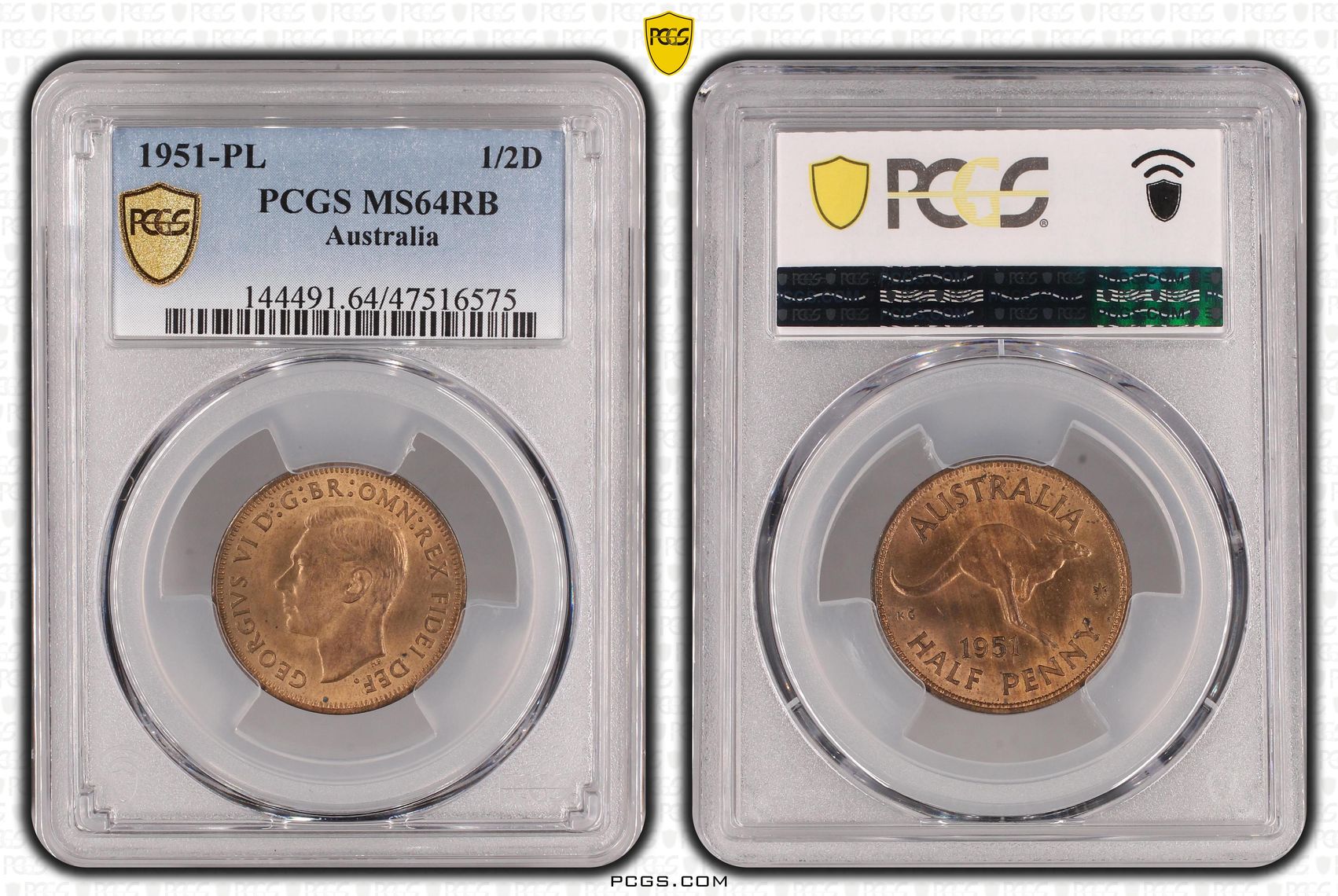 Halfpenny, 1951-PL, PCGS MS 64RB