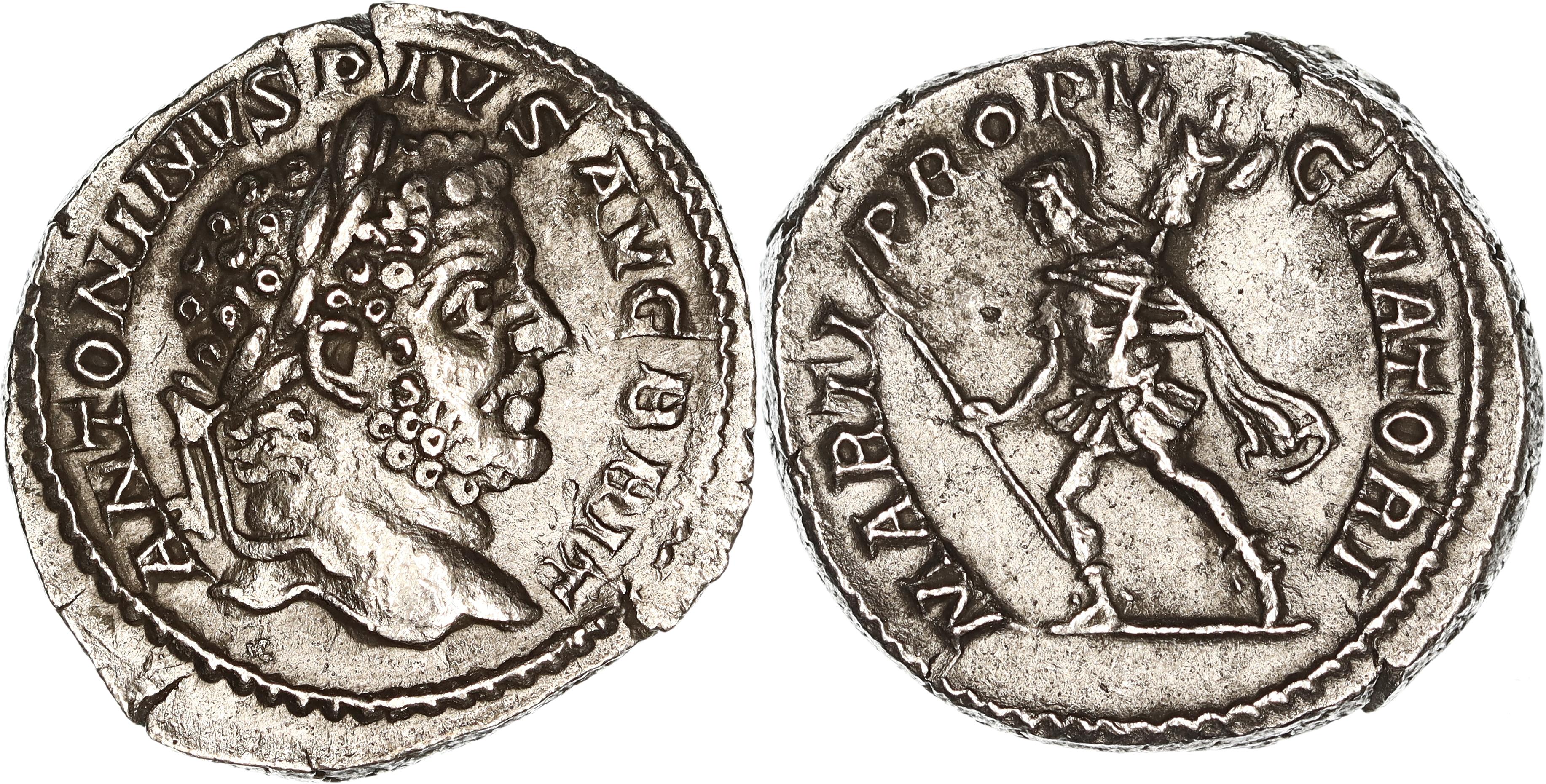 Roman Empire, Caracalla, Silver Denarius, 213 AD, VF+