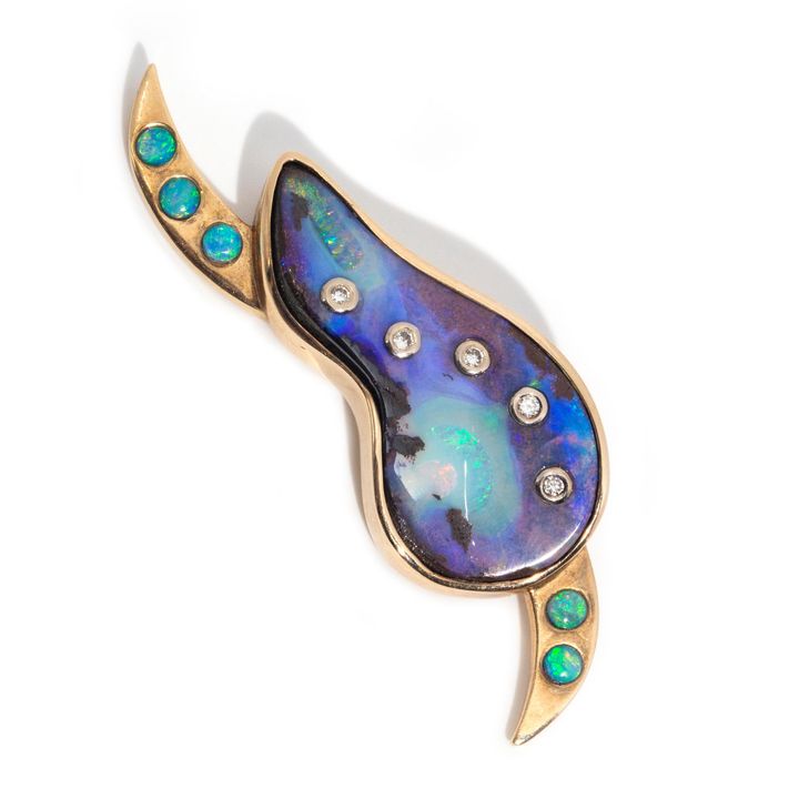 Boulder Opal & Diamond Brooch