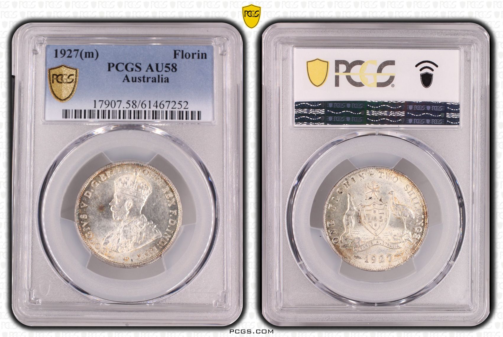 George V, Coat of Arms, Florin, 1927, PCGS AU58