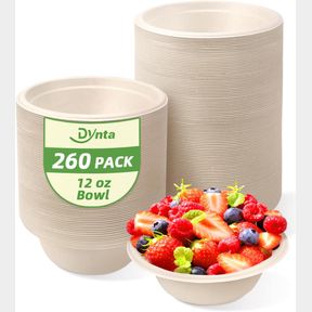PAPER BOWLS 260 PCS 12OZ COMPOSTABLE BOWLS, ECO-FRIENDLY DISPOSABLE SOUP BOWLS, HEAVY DUTY BIODEGRADABLE BOWLS BULK, SMALL SALAD B