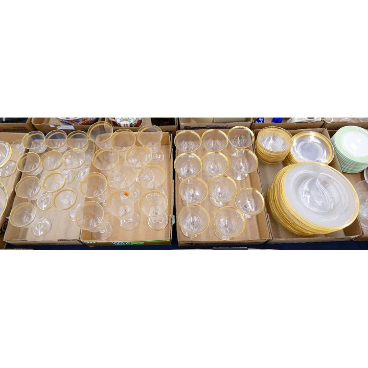 68pc Gold Rim Matching Glass Stemware and Plates