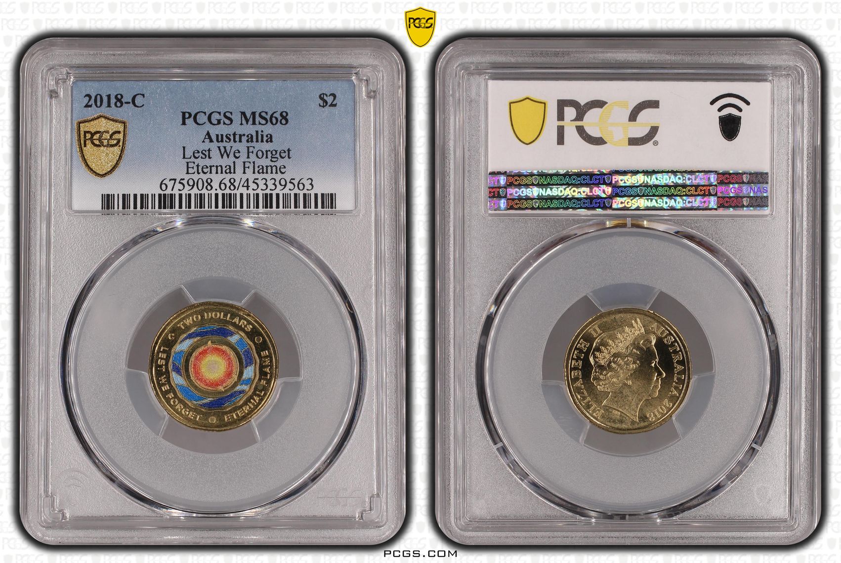 Elizabeth II, Lest We Forget - Eternal Flame Colorized , Two Dollar, 2018-C, PCGS MS68