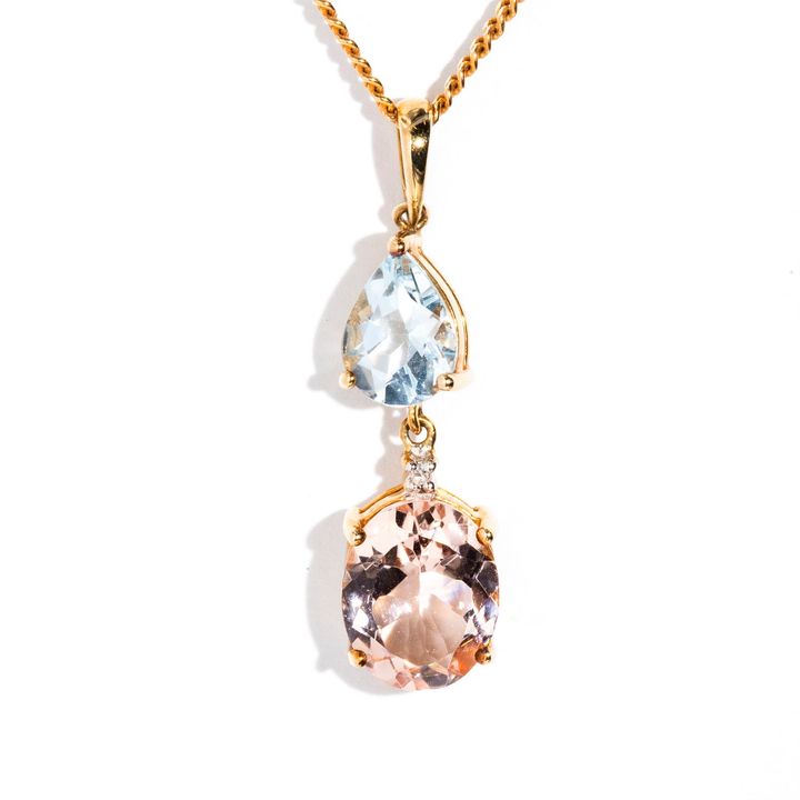 Morganite, Aquamarine & Diamond Pendant with Chain,
