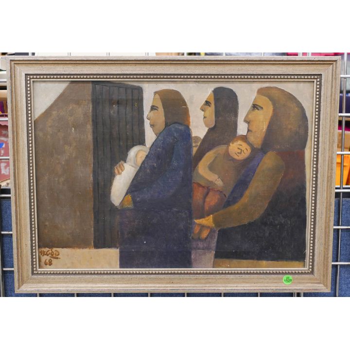 European Modernist Figures Oil Painting Framed- 18x24''