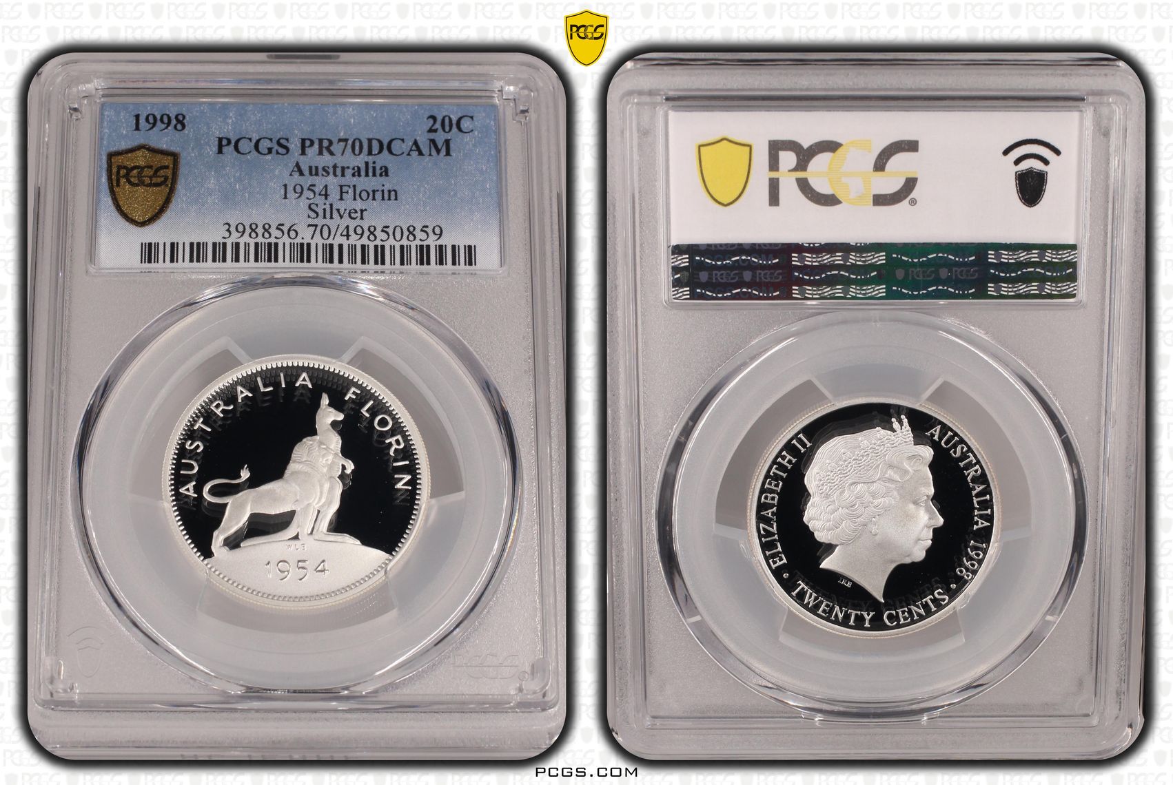 1954 Florin Silver POP 19/0, Twenty Cent, 1998, PCGS PR70DCAM