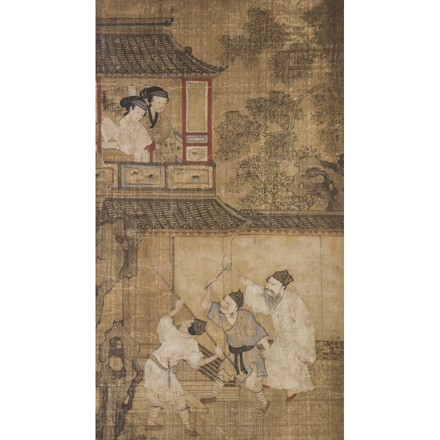Chinese 18th Cent. Courtyard Scene Scroll Painting