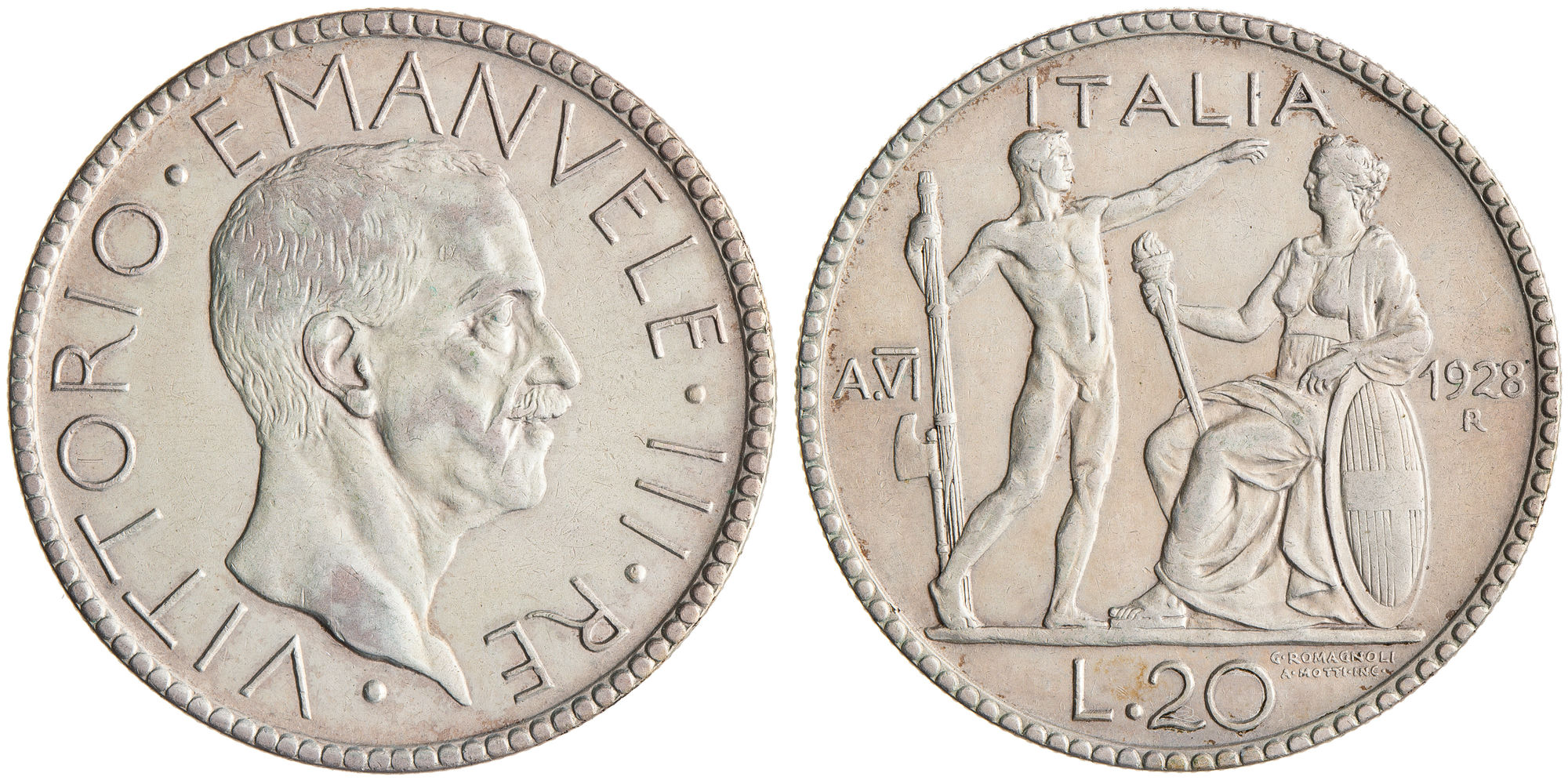 Italy, Twenty Lire, 1928-R, EF