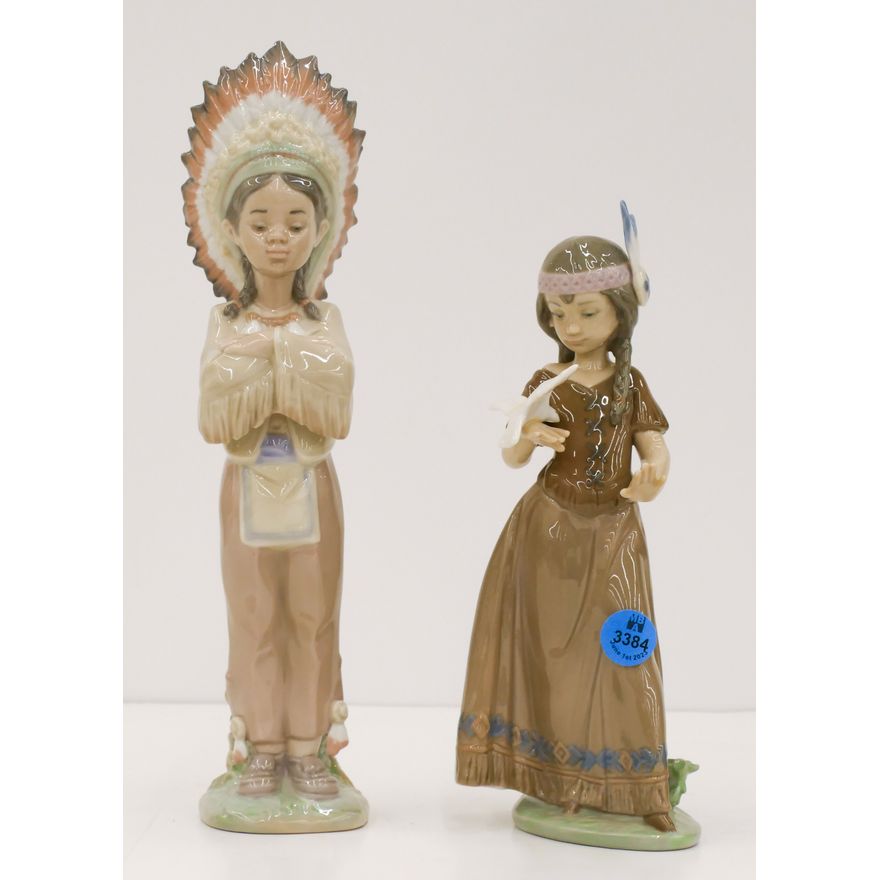 2pc Lladro Indian Boy and Girl Figures with Boxes - 06192/06153