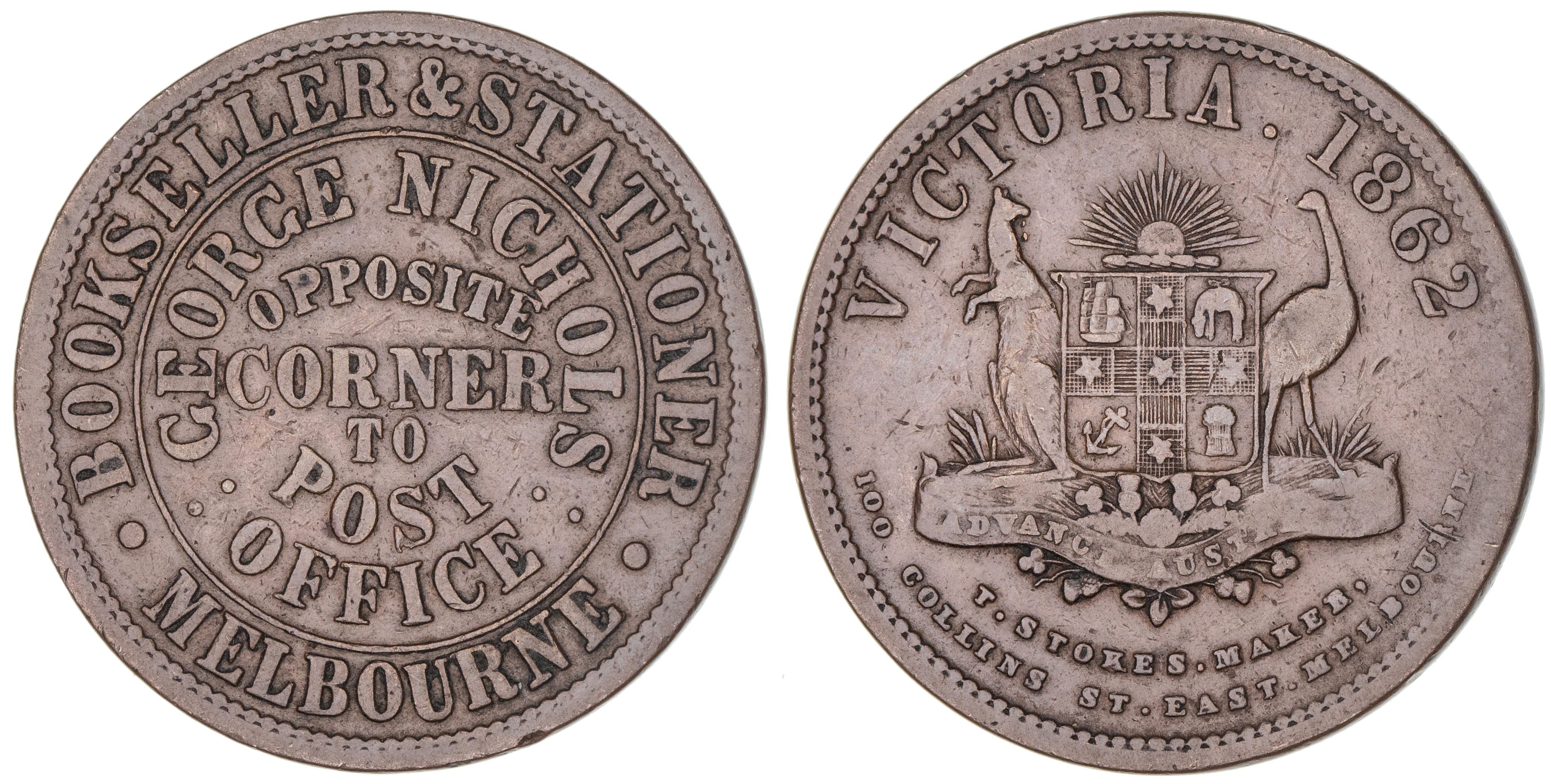 414 · George Nichols, Melbourne, Vic., Penny, 1862, aVF