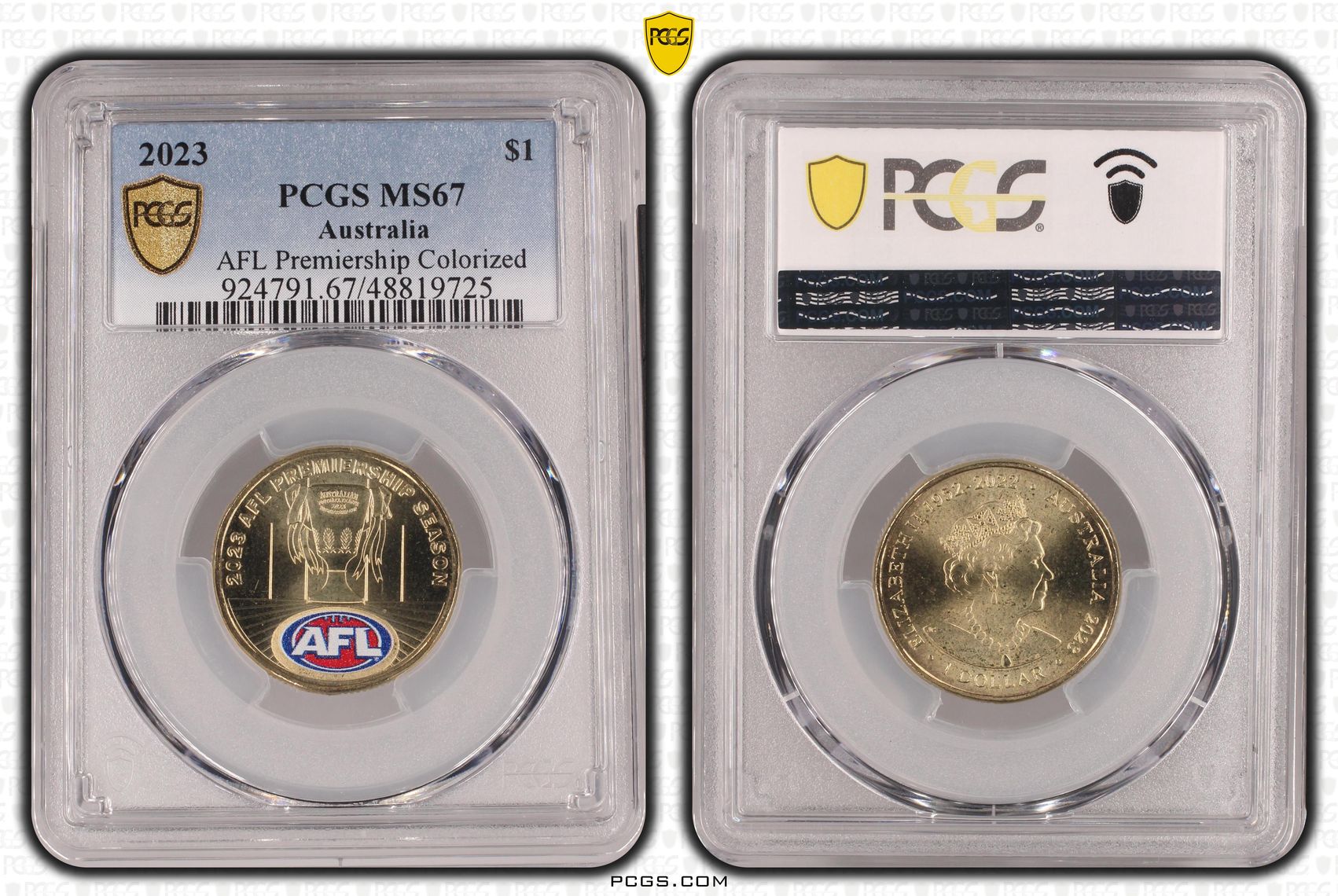 500 · AFL Premiership Colorized, One Dollar, 2023, PCGS MS67