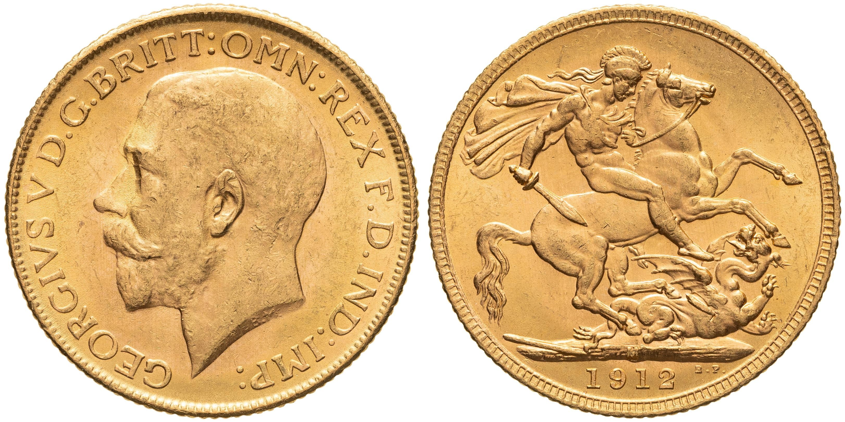George V, St George Reverse, Sovereign, 1912-M, EF