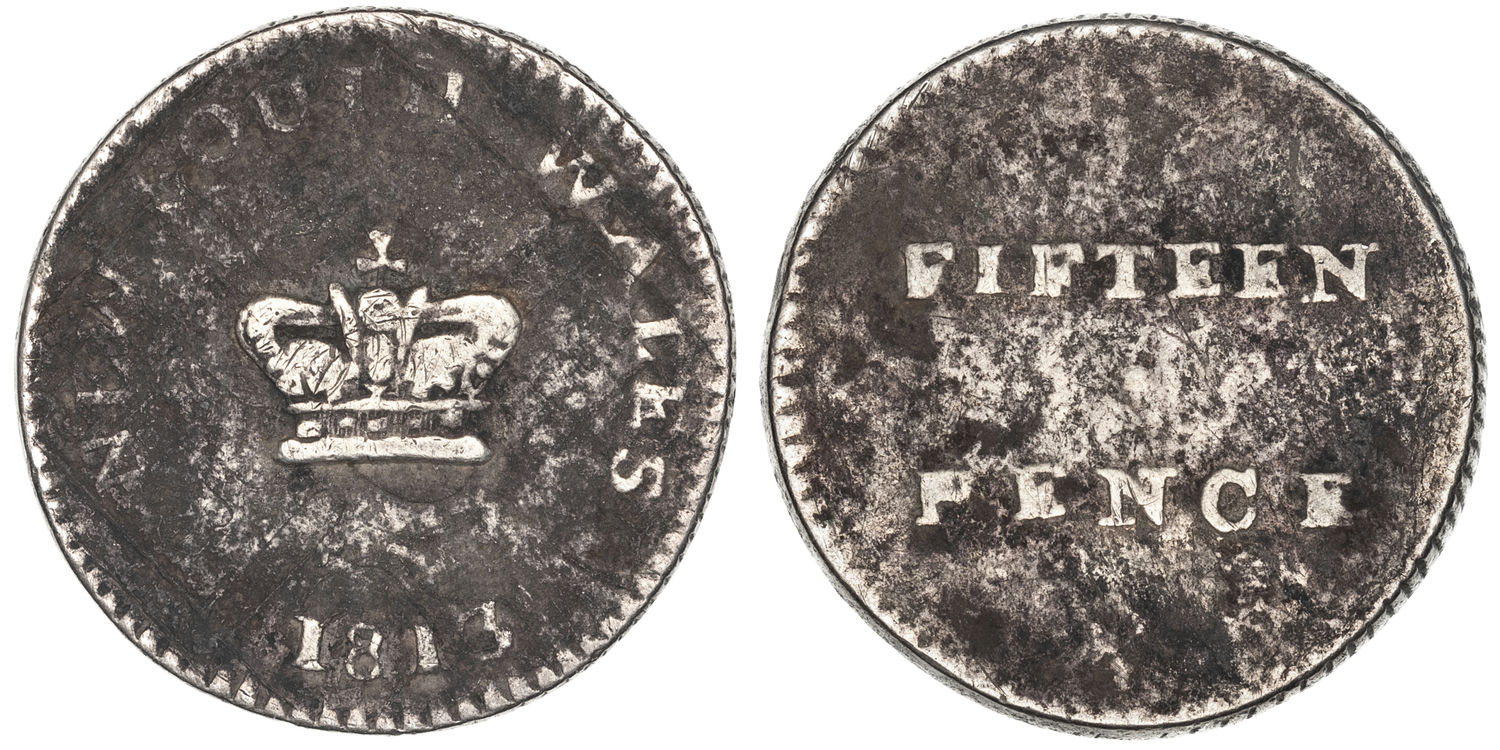 New South Wales - Dump, Fifteen Pence or Dump, 1813, Fine