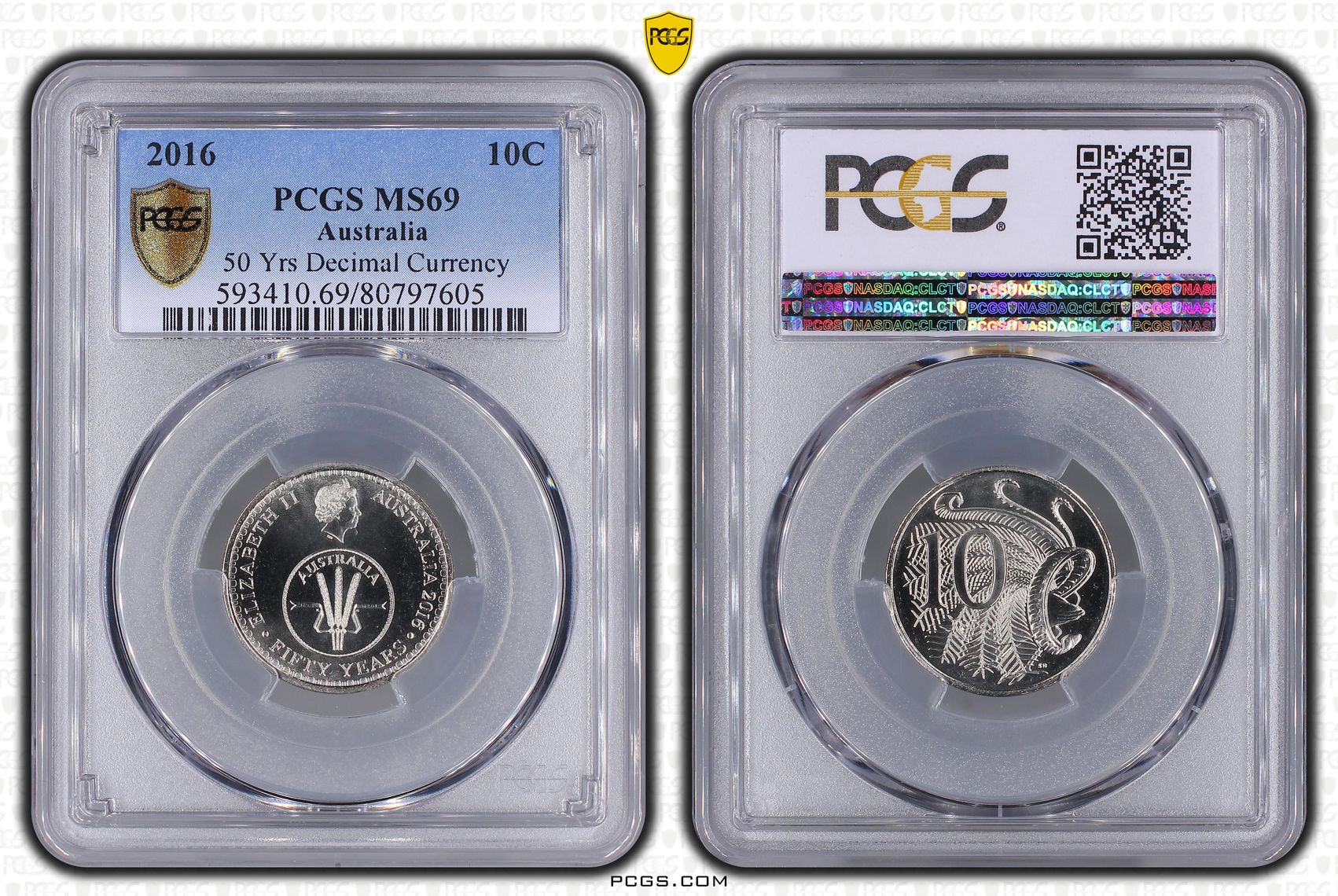 Elizabeth II, 50 Yrs Decimal Currency, Ten Cent, 2016, PCGS MS69