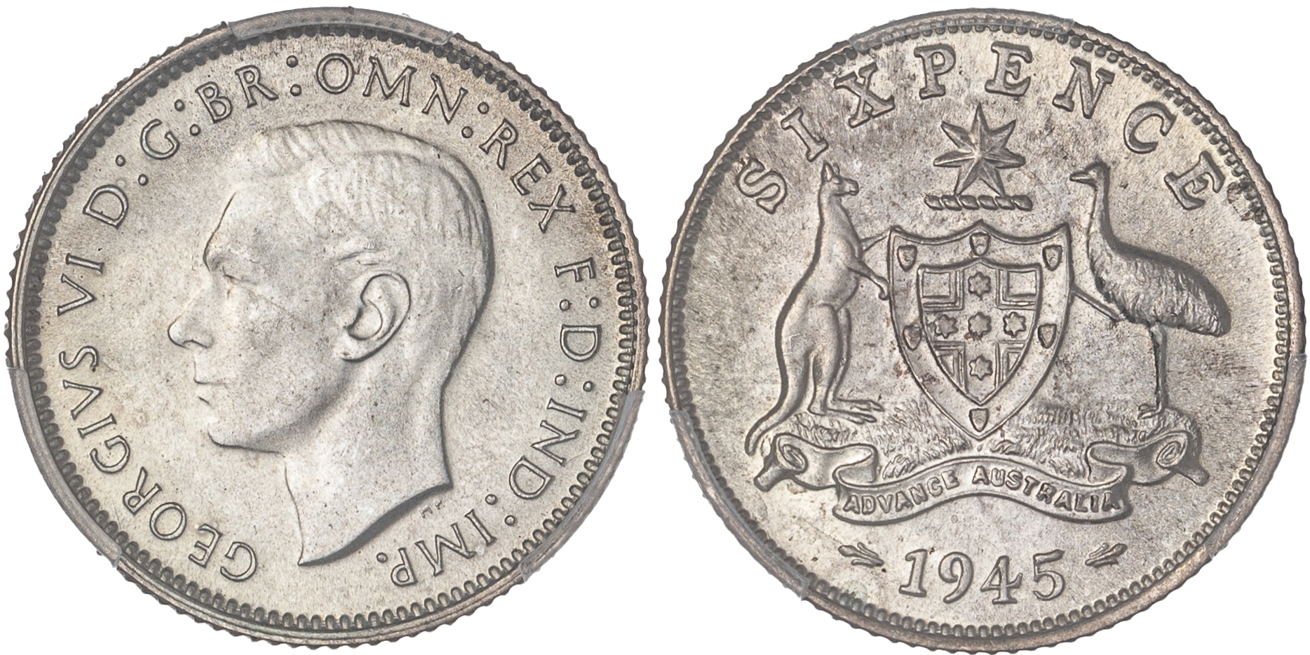 George VI, Sixpence , 1945, PCGS MS65