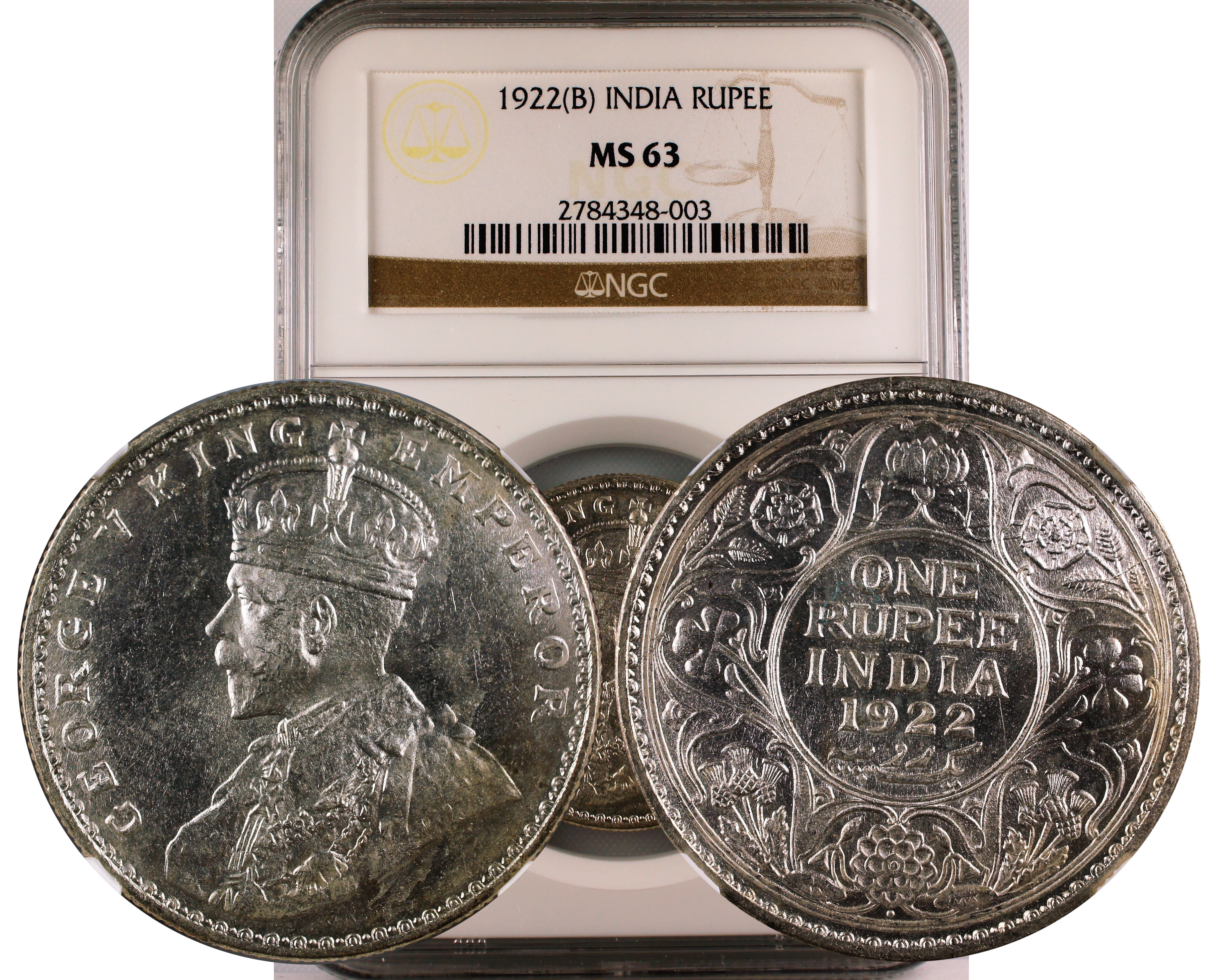 1922 B INDIA RUPEE MS63